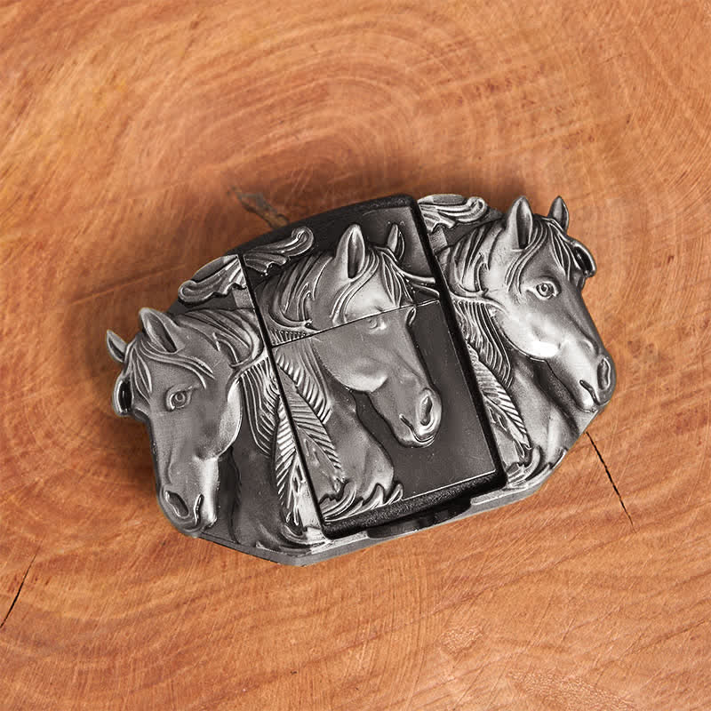 Men's DIY Silver Triple Horses Leather Belt With Hidden Lighter - image 8
