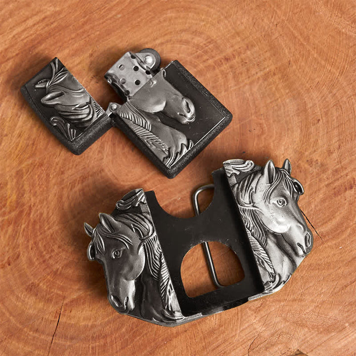 Men's DIY Silver Triple Horses Leather Belt With Hidden Lighter - image 9