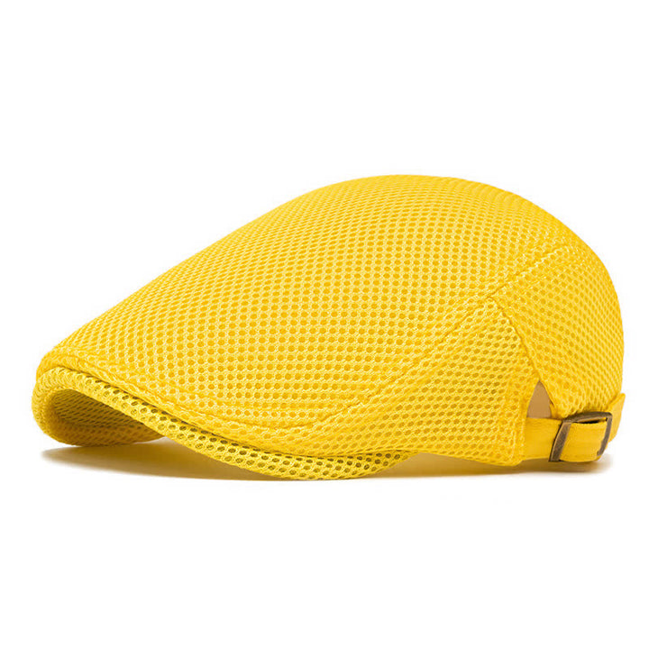 Solid Color Summer Mesh Flat Top Beret Hat - Yellow - Adjustable (22"-23 5/8") - image 16