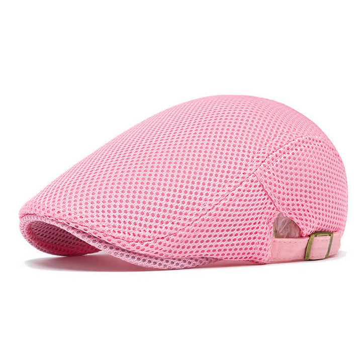 Solid Color Summer Mesh Flat Top Beret Hat - Pink - Adjustable (22"-23 5/8") - image 14