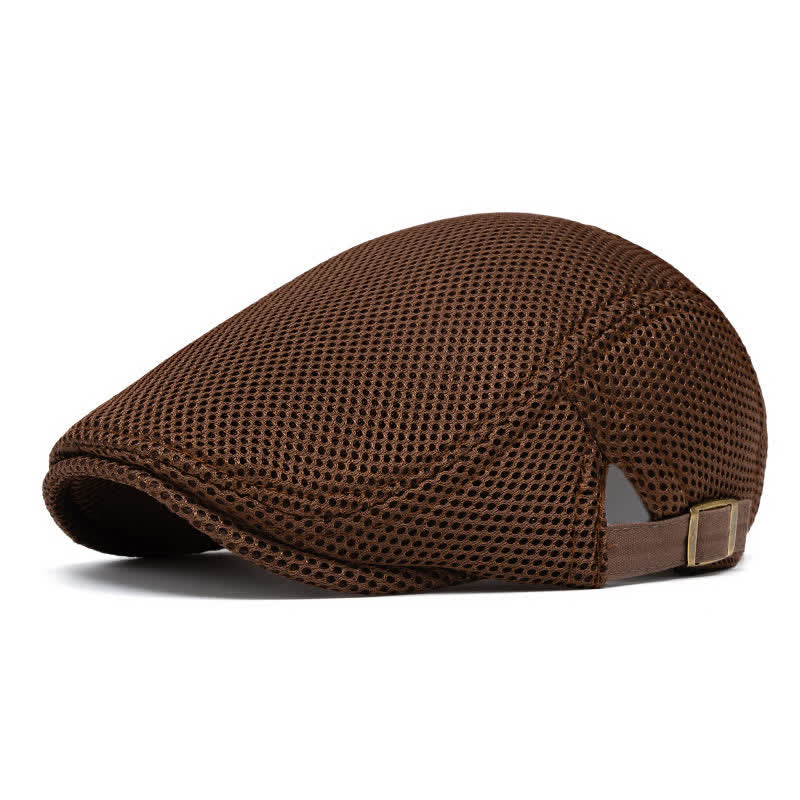 Solid Color Summer Mesh Flat Top Beret Hat - Coffee - Adjustable (22"-23 5/8") - image 1