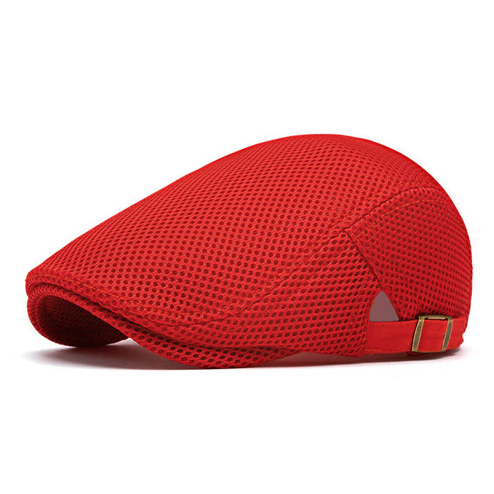 Solid Color Summer Mesh Flat Top Beret Hat - Red - Adjustable (22"-23 5/8") - image 11