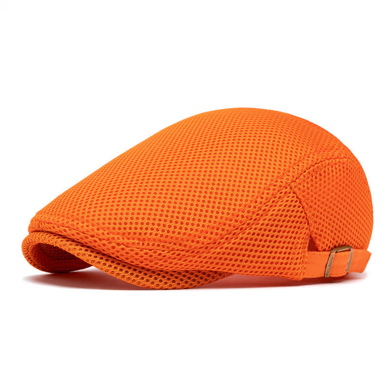 Solid Color Summer Mesh Flat Top Beret Hat - Orange - Adjustable (22"-23 5/8") - image 12