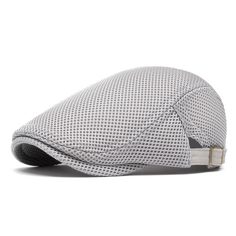 Solid Color Summer Mesh Flat Top Beret Hat - Light Gray - Adjustable (22"-23 5/8") - image 9
