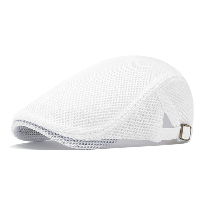 Solid Color Summer Mesh Flat Top Beret Hat - White - Adjustable (22"-23 5/8") - image 6