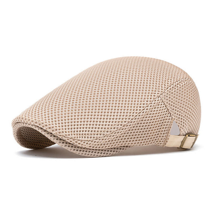 Solid Color Summer Mesh Flat Top Beret Hat - Khaki - Adjustable (22"-23 5/8") - image 5