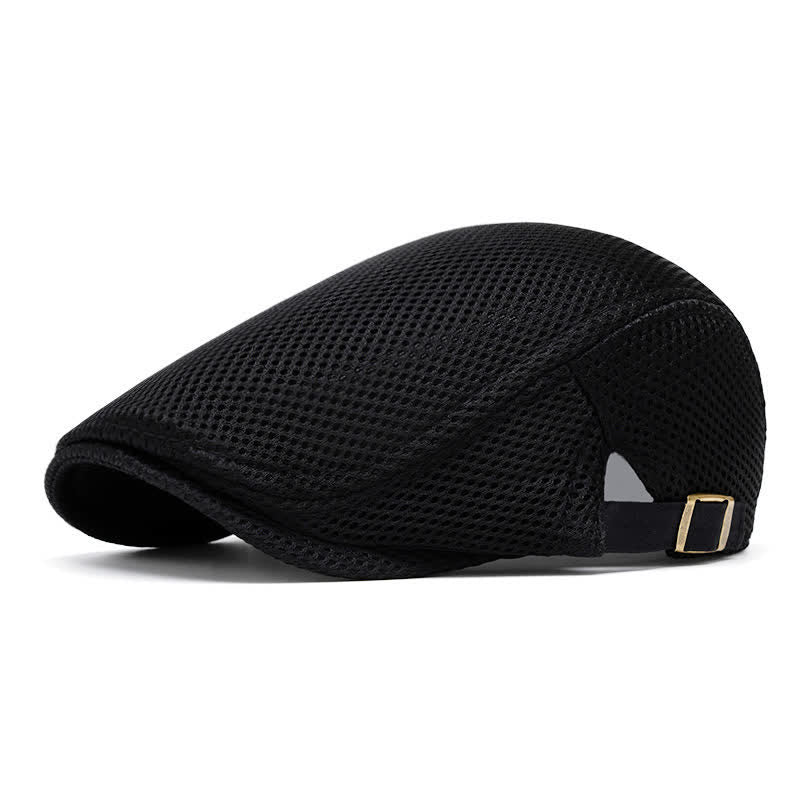 Solid Color Summer Mesh Flat Top Beret Hat - Black - Adjustable (22"-23 5/8") - image 1