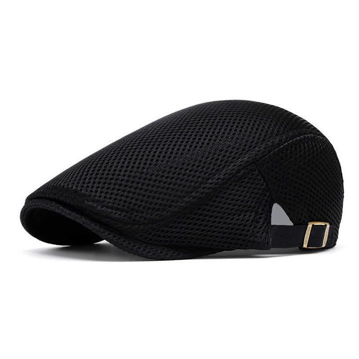 Solid Color Summer Mesh Flat Top Beret Hat - Black - Adjustable (22"-23 5/8") - image 1