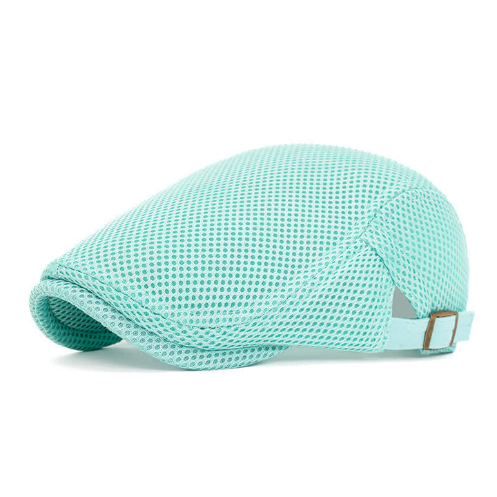 Solid Color Summer Mesh Flat Top Beret Hat - Cyan - Adjustable (22"-23 5/8") - image 18