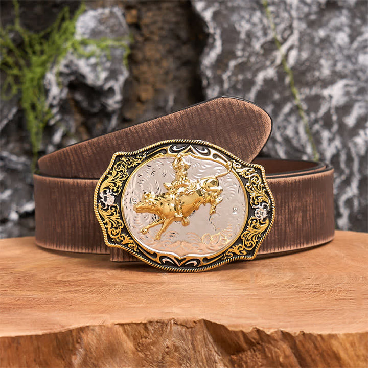 Gold & Black DIY Western Horse Riding Knight Cowboy Buckle Leather Belt - Horse Riding - Brown Distressed Belt - 42 - image 6