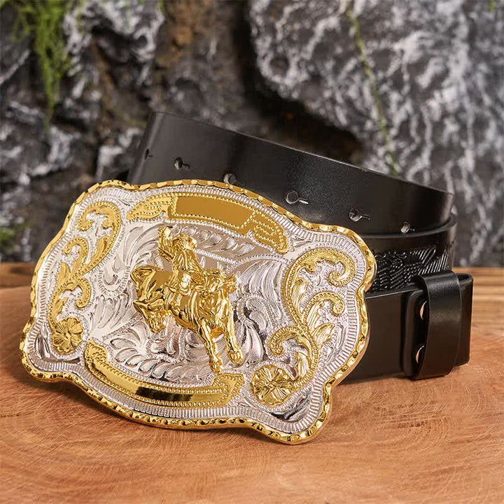 Gold Horseback Riding DIY Western Cowboy Buckle Leather Belt - Horseback Riding - Black Embossed Eagle Belt - 42 - image 1