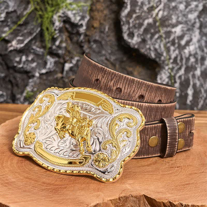 Gold Horseback Riding DIY Western Cowboy Buckle Leather Belt - Horseback Riding - Brown Distressed Belt - 42 - image 6