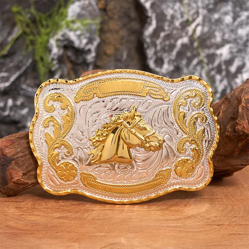 Gold Horse Head DIY Western Cowboy Buckle Leather Belt - Horse Head - Without Belt - Not Included Belt - image 1