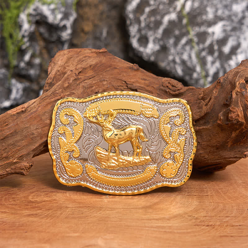 Gold Deer DIY Western Cowboy Buckle Leather Belt - Deer - Without Belt - Not Included Belt - image 1
