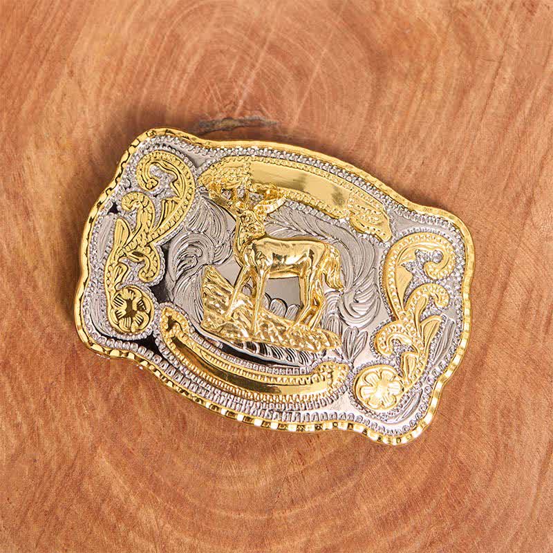 Gold Deer DIY Western Cowboy Buckle Leather Belt - image 2
