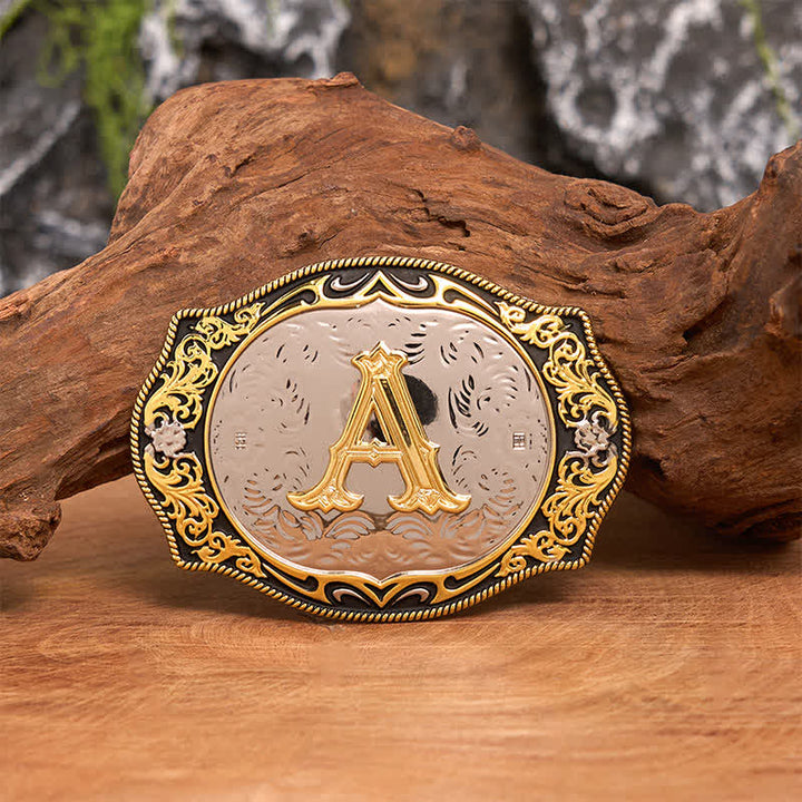 Golden Black DIY Retro Initial Letter Buckle Leather Belt - A - Without Belt - image 1