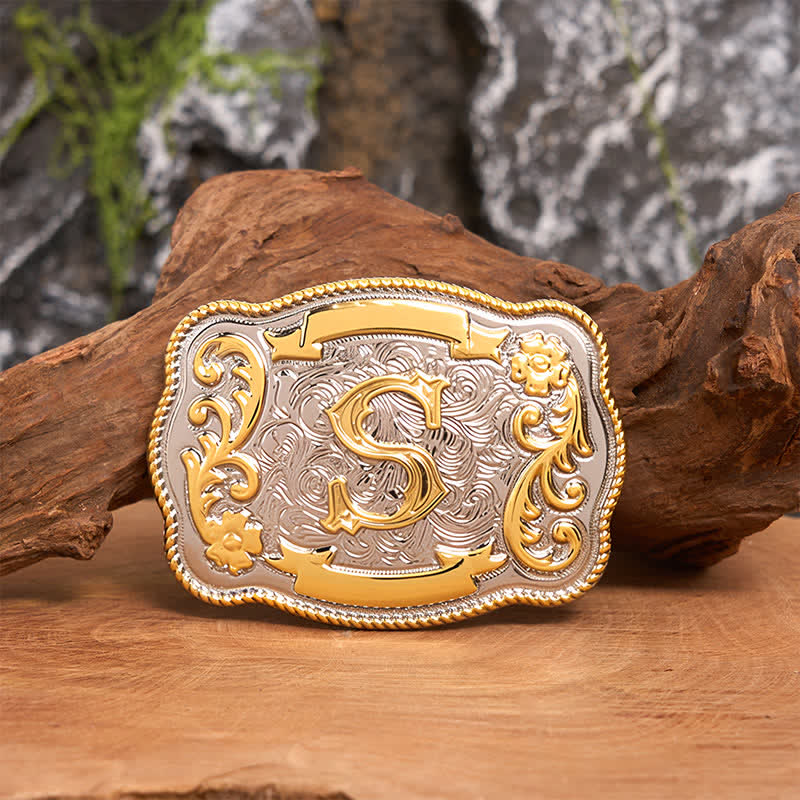 Golden & Silver DIY Western Initial Letter Buckle Leather Belt - S - Without Belt - image 1