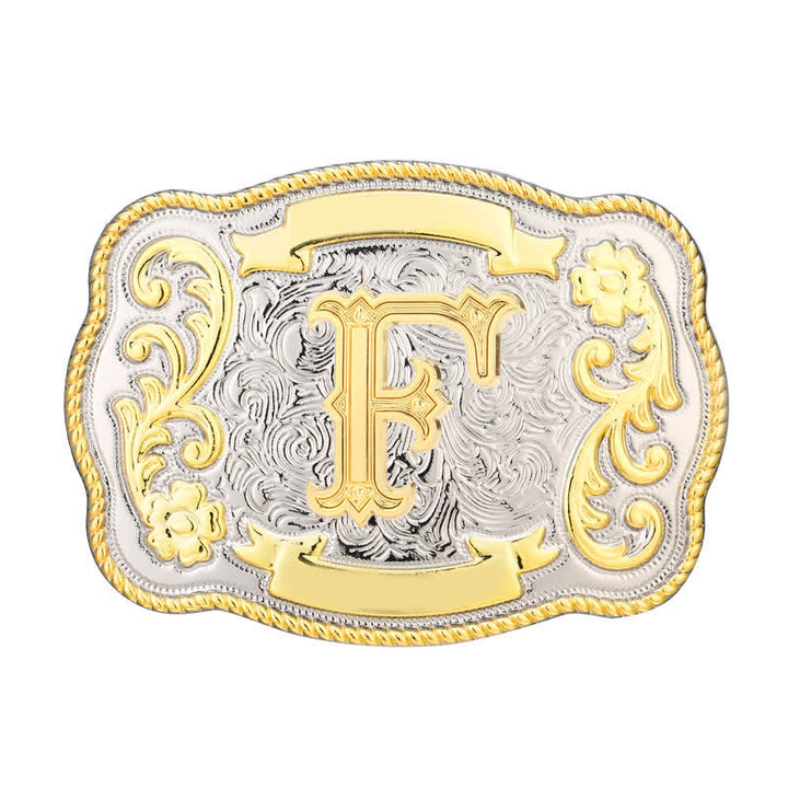 Golden & Silver DIY Western Initial Letter Buckle Leather Belt - F - Without Belt - image 5