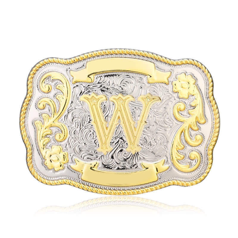 Golden & Silver DIY Western Initial Letter Buckle Leather Belt - W - Without Belt - image 22