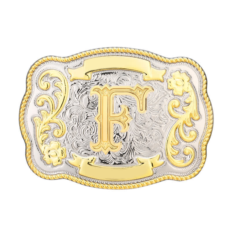 Golden & Silver DIY Western Initial Letter Buckle Leather Belt - F - Without Belt - image 5