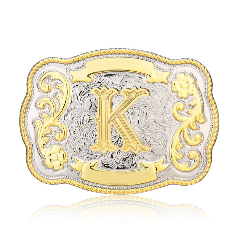 Golden & Silver DIY Western Initial Letter Buckle Leather Belt - K - Without Belt - image 10