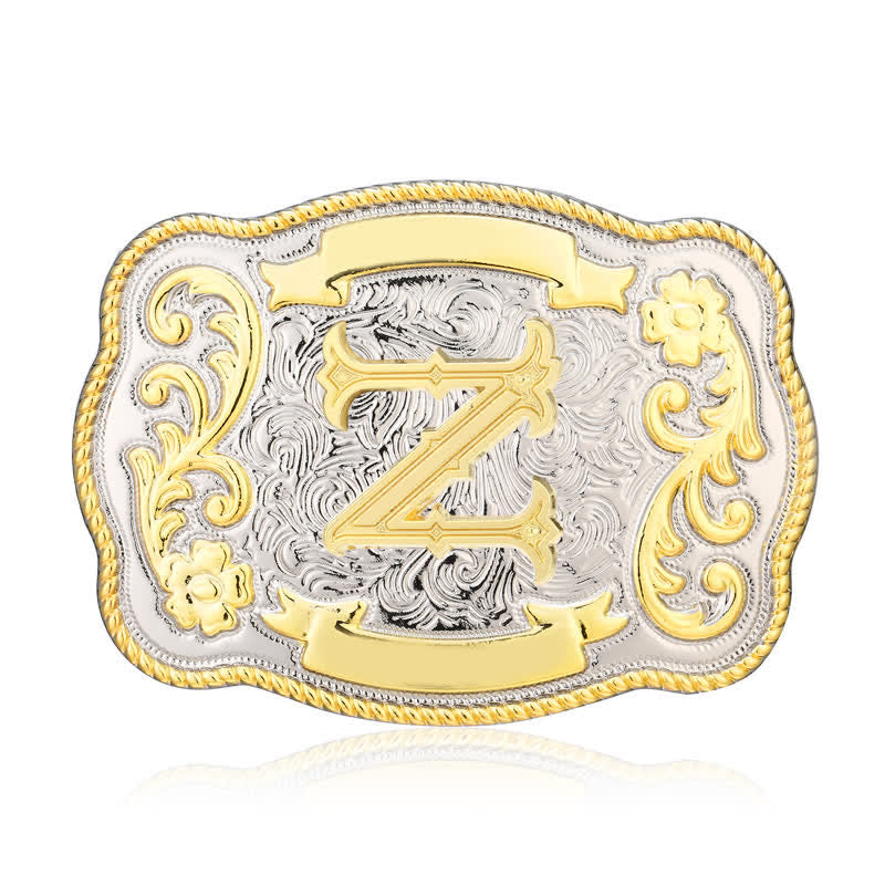Golden & Silver DIY Western Initial Letter Buckle Leather Belt - Z - Without Belt - image 25