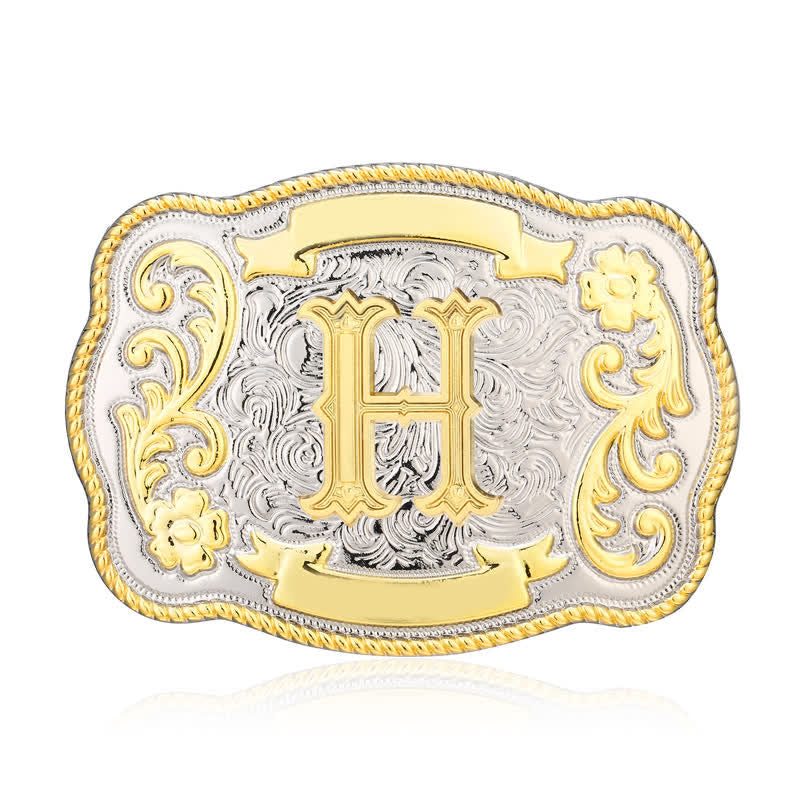 Golden & Silver DIY Western Initial Letter Buckle Leather Belt - H - Without Belt - image 7