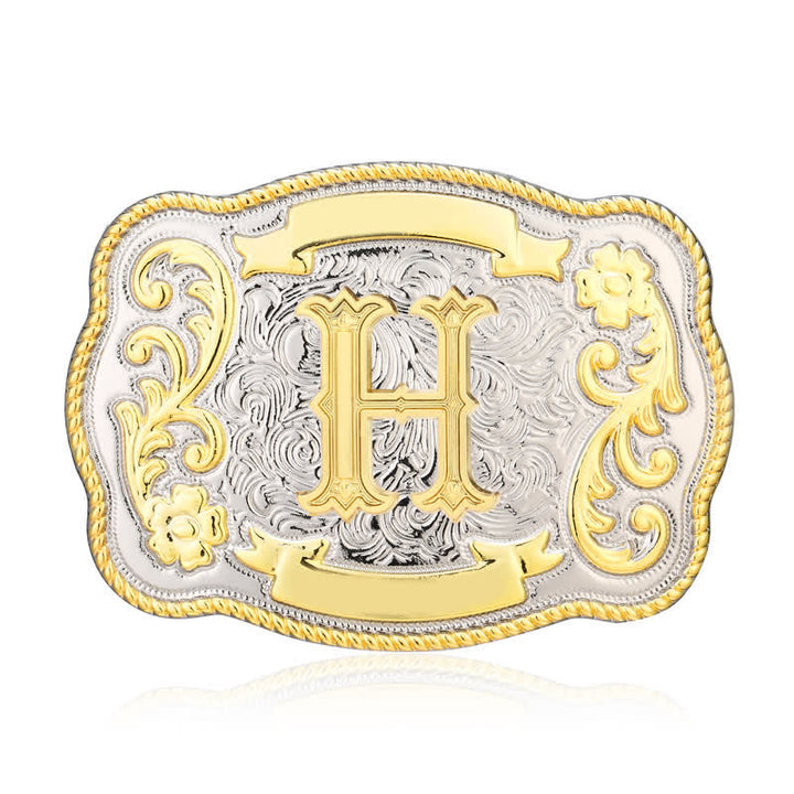 Golden & Silver DIY Western Initial Letter Buckle Leather Belt - H - Without Belt - image 7