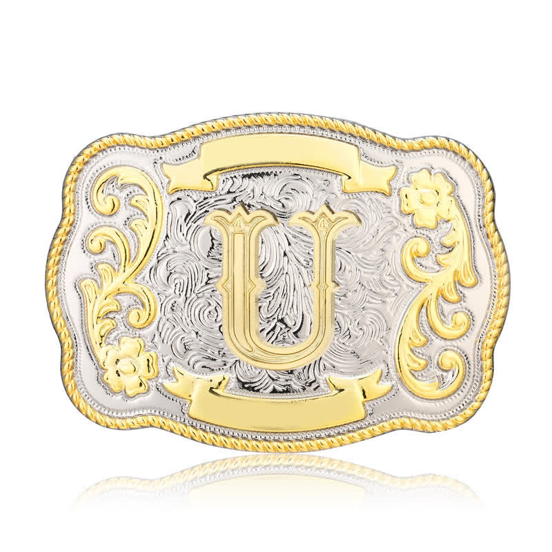 Golden & Silver DIY Western Initial Letter Buckle Leather Belt - U - Without Belt - image 19