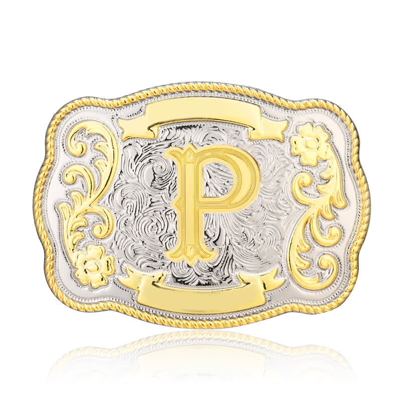 Golden & Silver DIY Western Initial Letter Buckle Leather Belt - P - Without Belt - image 16