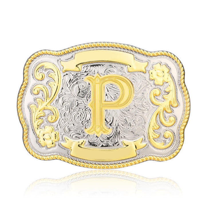Golden & Silver DIY Western Initial Letter Buckle Leather Belt - P - Without Belt - image 16