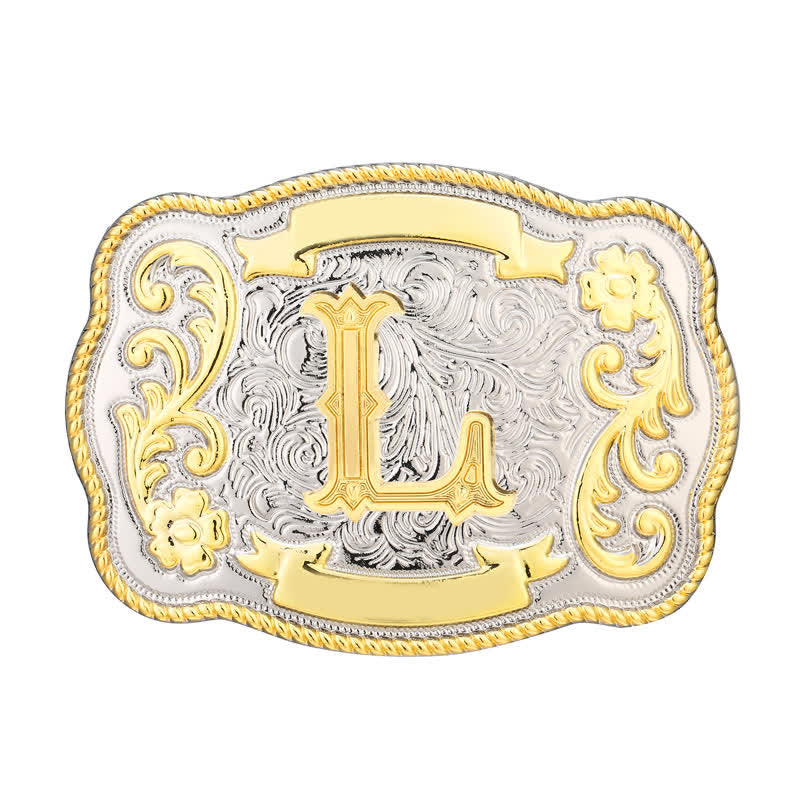 Golden & Silver DIY Western Initial Letter Buckle Leather Belt - L - Without Belt - image 11
