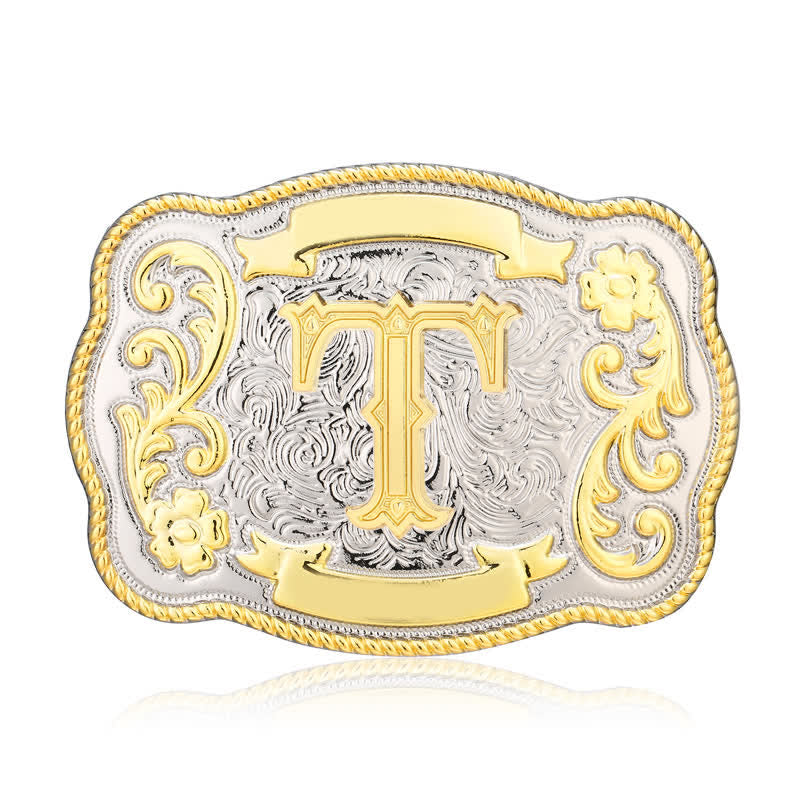 Golden & Silver DIY Western Initial Letter Buckle Leather Belt - T - Without Belt - image 18