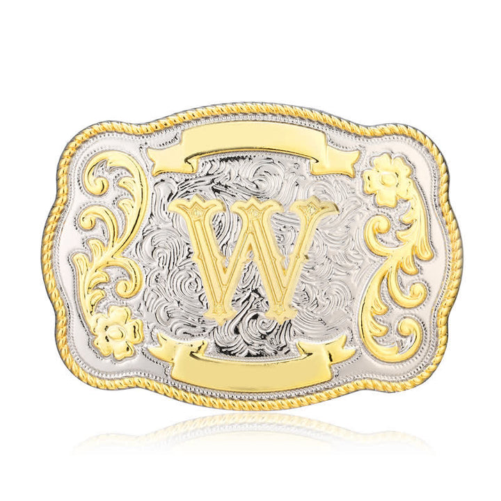 Golden & Silver DIY Western Initial Letter Buckle Leather Belt - W - Without Belt - image 21