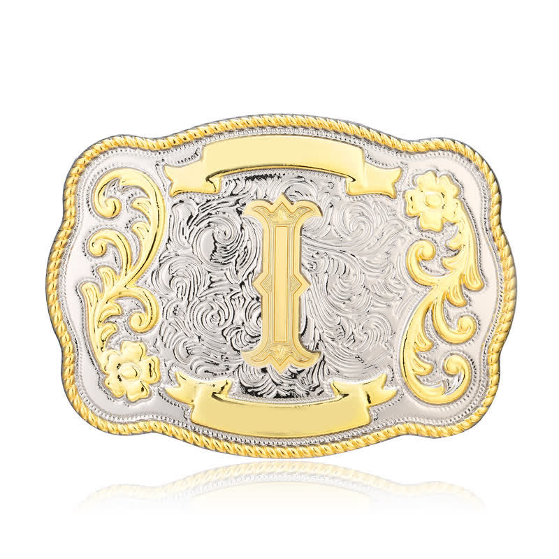 Golden & Silver DIY Western Initial Letter Buckle Leather Belt - I - Without Belt - image 9