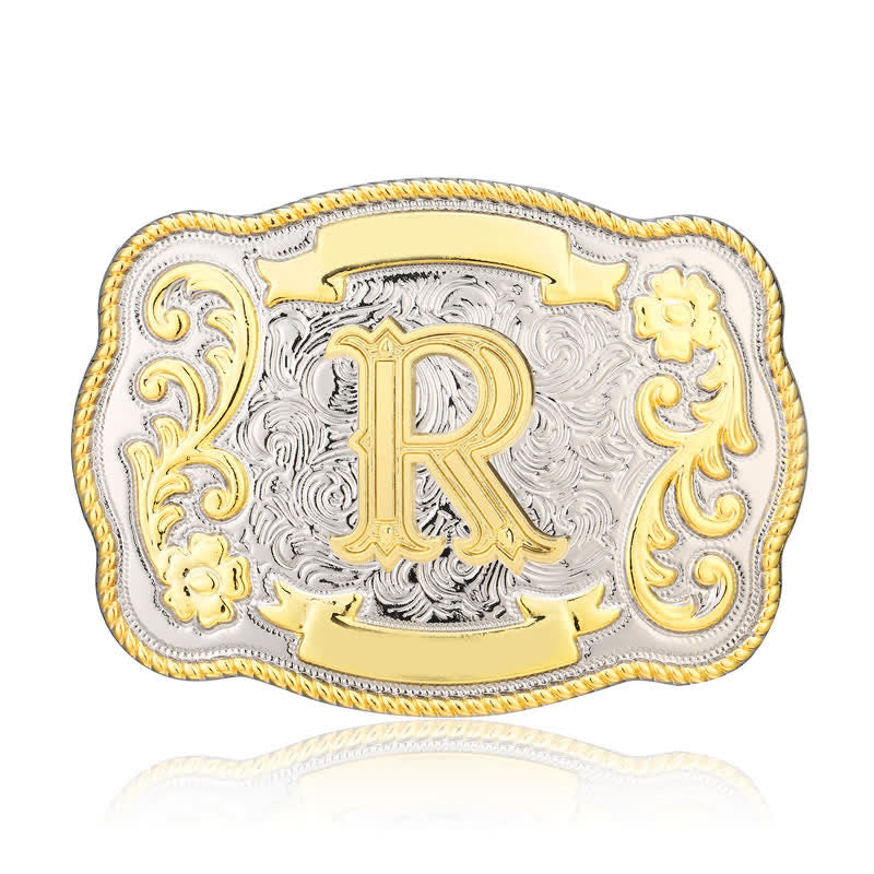 Golden & Silver DIY Western Initial Letter Buckle Leather Belt - R - Without Belt - image 18