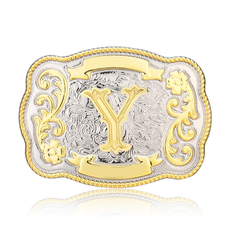 Golden & Silver DIY Western Initial Letter Buckle Leather Belt - Y - Without Belt - image 23