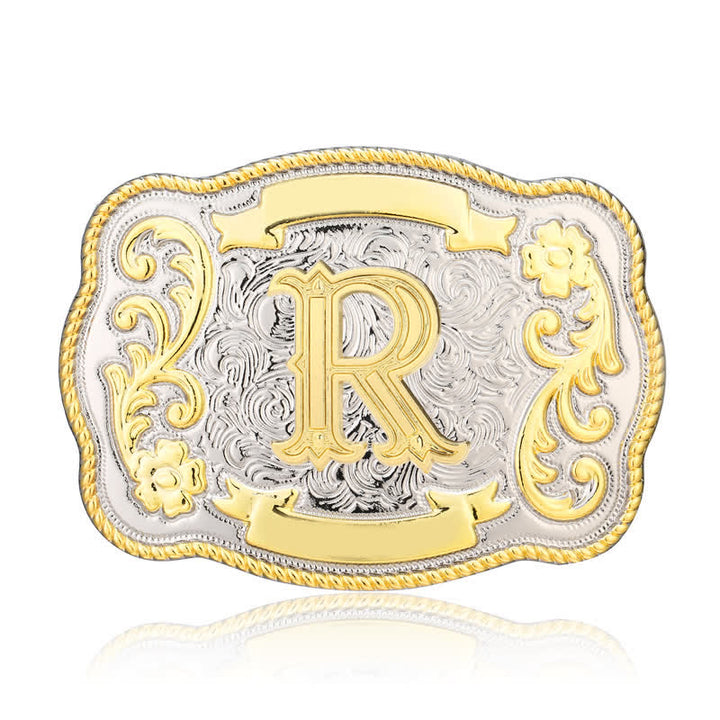 Golden & Silver DIY Western Initial Letter Buckle Leather Belt - R - Without Belt - image 17