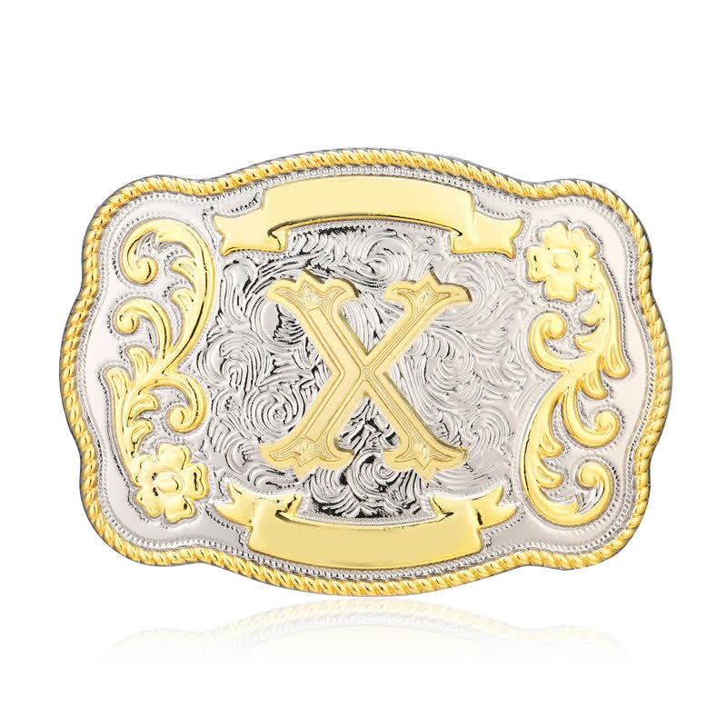 Golden & Silver DIY Western Initial Letter Buckle Leather Belt - X - Without Belt - image 22
