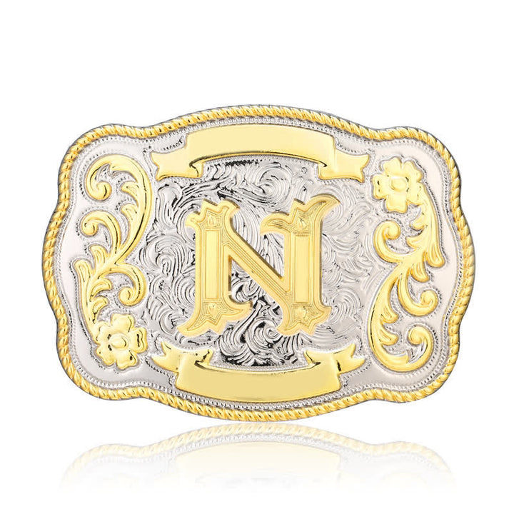 Golden & Silver DIY Western Initial Letter Buckle Leather Belt - N - Without Belt - image 14
