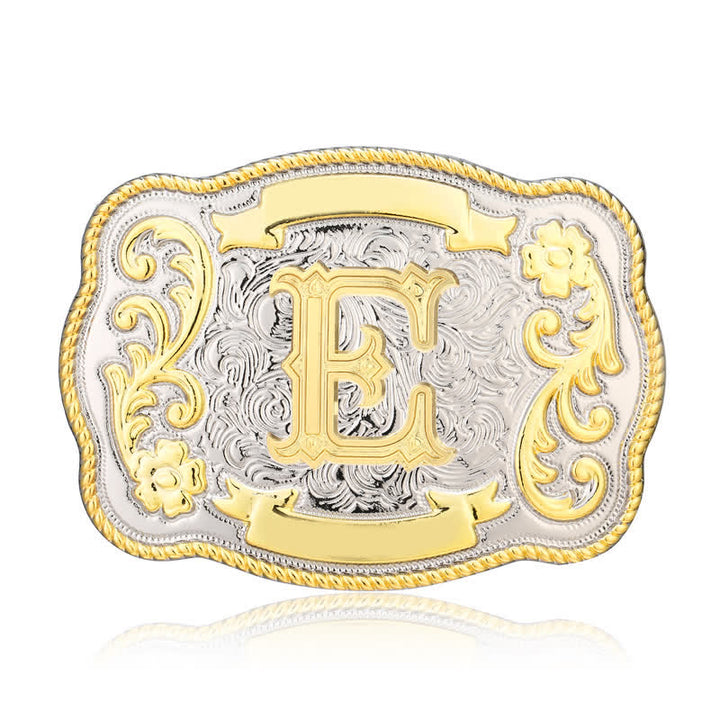 Golden & Silver DIY Western Initial Letter Buckle Leather Belt - E - Without Belt - image 4