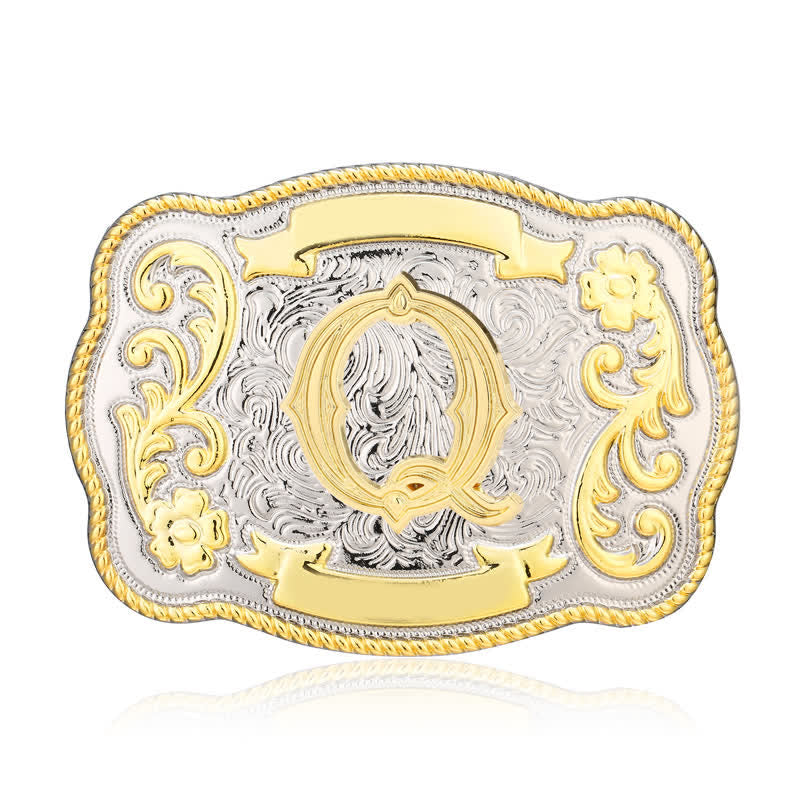 Golden & Silver DIY Western Initial Letter Buckle Leather Belt - Q - Without Belt - image 17