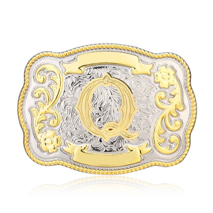 Golden & Silver DIY Western Initial Letter Buckle Leather Belt - Q - Without Belt - image 17