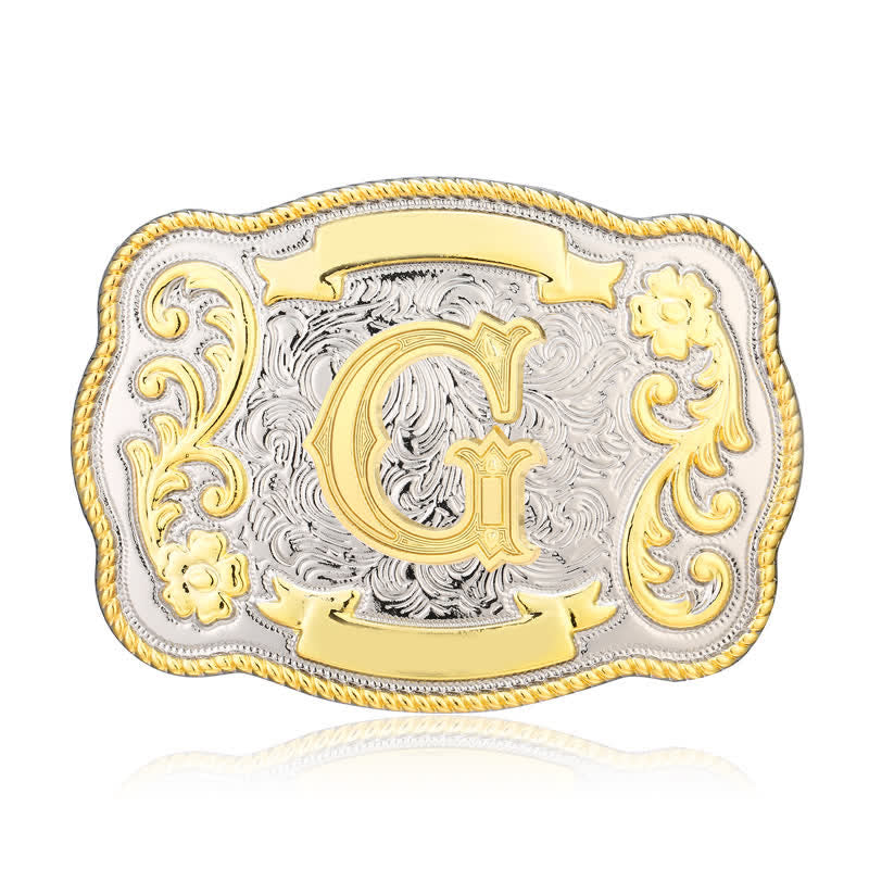 Golden & Silver DIY Western Initial Letter Buckle Leather Belt - G - Without Belt - image 7
