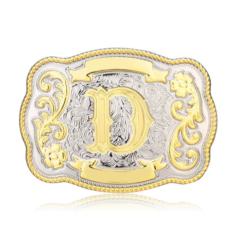 Golden & Silver DIY Western Initial Letter Buckle Leather Belt - D - Without Belt - image 3