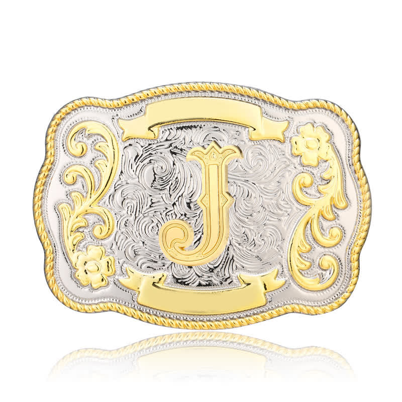 Golden & Silver DIY Western Initial Letter Buckle Leather Belt - J - Without Belt - image 10