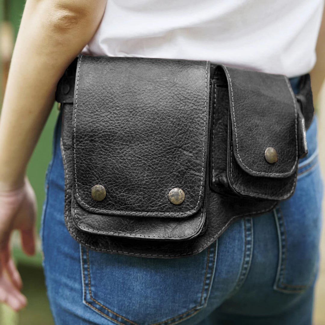 Unisex Retro Phone-Storage Button Leather Belt Bag - image 1
