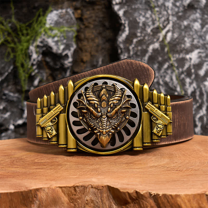 Bronze Sharp-Billed Dragon DIY Rotating Buckle Leather Belt - Sharp-Billed Dragon - Brown Distressed Belt - 42 - image 5