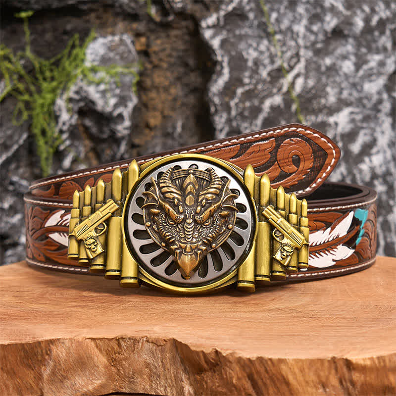 Bronze Sharp-Billed Dragon DIY Rotating Buckle Leather Belt - Sharp-Billed Dragon - Brown Feather Belt - 40 - image 7