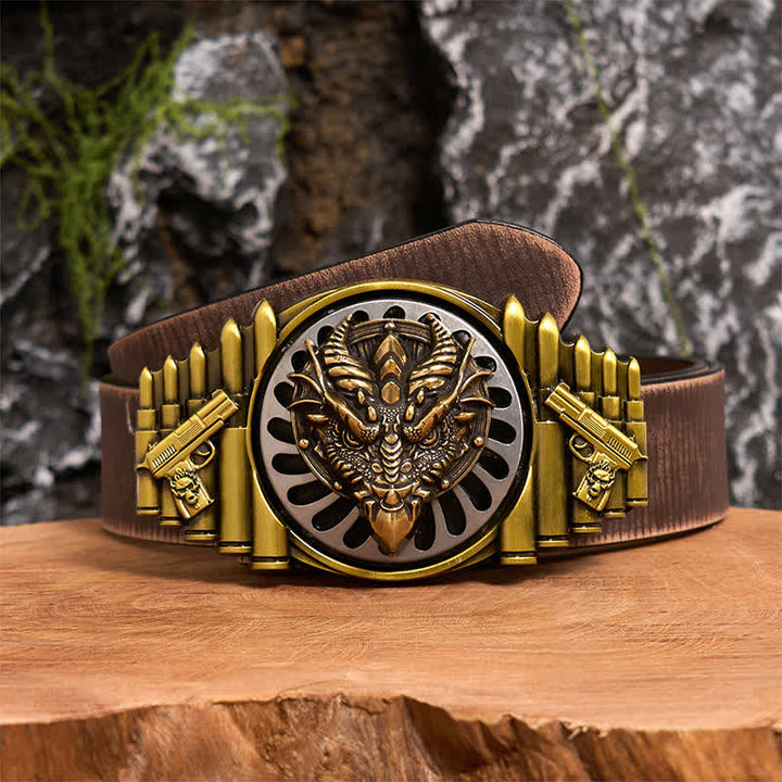 Bronze Sharp-Billed Dragon DIY Rotating Buckle Leather Belt - Sharp-Billed Dragon - Brown Distressed Belt - 42 - image 6